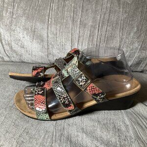 Vionic Sandals Women’s Size 8 Multi Color Snakeskin print Wedge  Strappy EUC